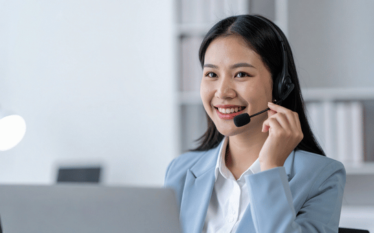 Customer service representative wearing a headset