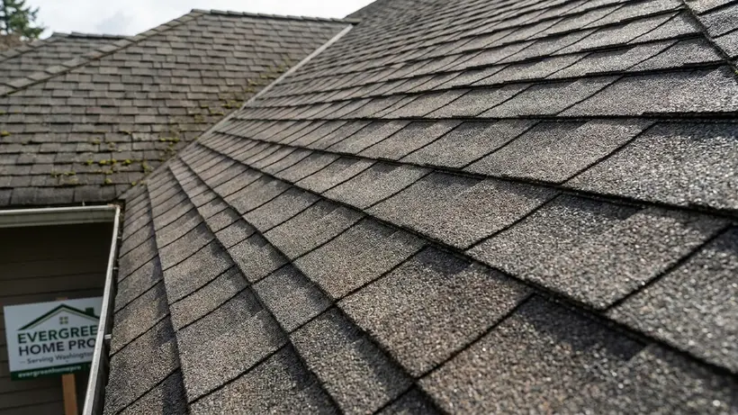 Close up of high-quality, energy-efficient architectural roofing shingles.